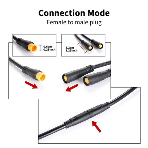 1T2 Cable Y Splitter Extending Wire Waterproof 3 Pin Connector For Ebike Light Brake Throttle And Gear Sensor Ride Ready 62cm 24 Inches Universal Fit For Bafang MID Drive And Most Electric Bikes