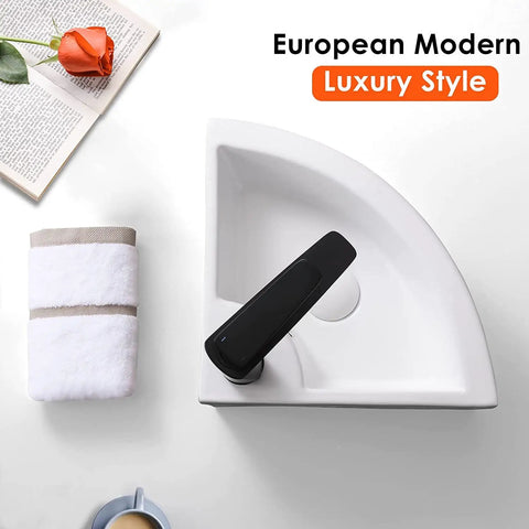 Space Saver Corner Bathroom Sink 18 By 13 Ceramic Vessel With Wall Mount Pop Up Drain Installation Kit White Modern Design
