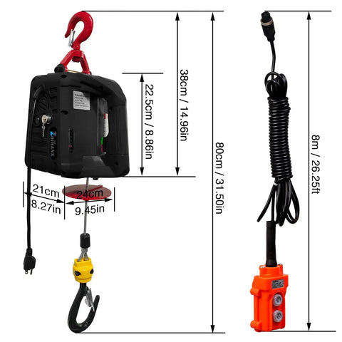 All In One 3 In 1 Electric Portable Hoist Winch 1500W Heavy Duty Lift With Wire And Wireless Remote Control 328 Ft Range