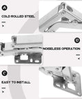 Close-up of beefy hidden concealed door hinges showing cold rolled steel, for 170 degree thick doors, sturdy and easy to install.