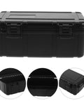 Portable Hard Tool Case Waterproof Shockproof Plastic Storage Box With Reliable Sealing And Explosion Proof Design For Outdoor Gear And Fieldwork Rugged Lockable Organizer in black with secure clasps.