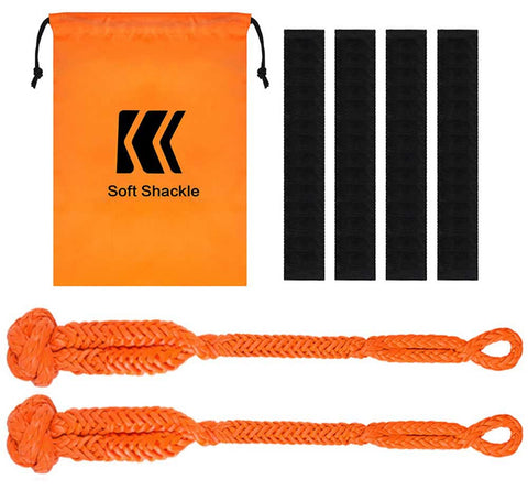 Go-To Lightweight Soft Shackle Set 1/2 Inch By 24 Inch Recovery Shackles with Sleeves, Orange, 56,000 lbs strength, 2 pack