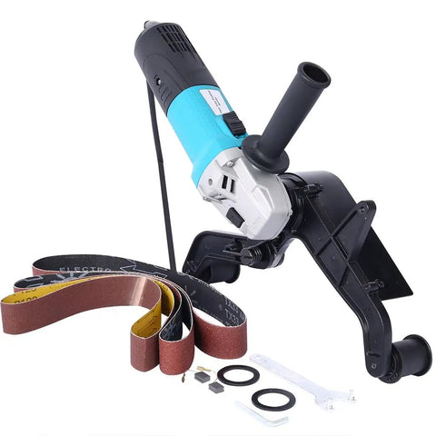 Top-Notch 1300W Tube Belt Sander With Variable Speed Pipe Polisher For Metal, Wood, Aluminum with sanding belts and accessories.