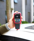 Coating Thickness Gauge For Automotive Paint And Bodywork, 0.1um Resolution, Car Coating Tester For Ferrous And Non Ferrous Metals, Automatic Detection With 3 Color LED Alarm And Audio Alert, Auto Off, Perfect Tool For Used Car Buyers, hand-held device on car panel
