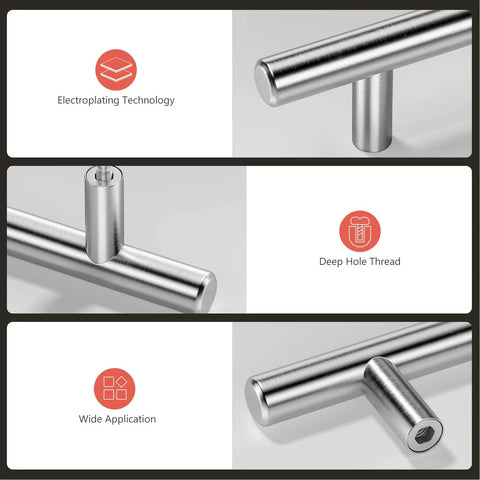 Slick 25 Pack Brushed Nickel Cabinet Pulls Measuring Three Point Seven Five Inch Center Spacing Easy Peasy Mounting Heavy Duty Construction close-up of electroplating and thread design