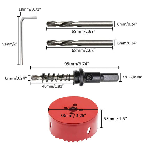 83mm Bi Metal Hole Saw Kit With Twist Drill Bit And L Hex Wrench for cornhole boards, wood, plasterboard, plywood, plastic