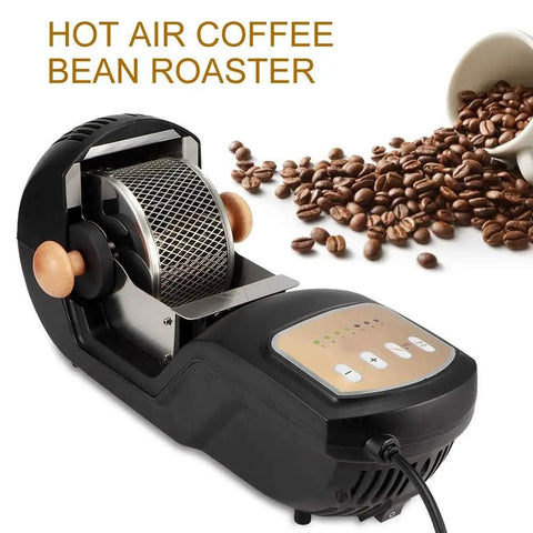 Straight To Fresh Results Using This Fully Automated Electric Coffee Bean Roaster With A Heavy Duty 1600W Motor And Durable Steel Drum To Whip Up Your Daily Grinds Around The House Without Hassle, showing metal drum and control panel.