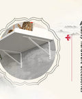 Wall Mounted Buddha Altar Shelf With Lotus Carving And Metal Brackets For Home Meditation And Prayer, side view with white brackets