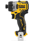 Xtreme 12V Cordless Screwdriver With Brushless Motor, compact yellow and black design, side view, quick release hex visible