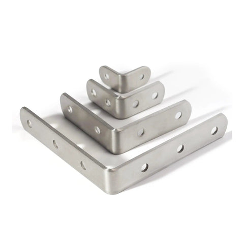 Heavy Duty L Shape Corner Brackets For Wood Furniture And Bedframes Keep Your Carpentry Tight With These Straight Up Stainless Steel 90 Degree Mounts In A Ten Pack, featuring various sizes and holes for easy installation.