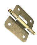 Hidden Barrel Cabinet Hinges Classic Brass 2 Pack For Worktop Doors And Cabinets, brass hinge close-up, durable and stable design.