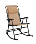 Go To Outdoor Portable Folding Rocking Chair With Headrest For Porch And Patio, beige Textilene mesh seat, steel frame