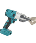 Heavy Duty Cordless Electric Metal Shears With 360 Degree Rotating Head For Cutting Sheet Metal Roofing And Wire Mesh Robust Abs Design Easy Grip Power Tool For Pro And Diy Projects Fast Clean Cuts side view of shears with ergonomic handle and metal cutting blades