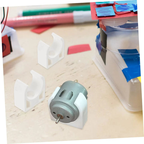 ARTIBETTER white plastic motor clamp brackets for small DC geared motor; 3-piece set shown with gray motor
