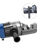 Close-up of Heavy Duty 900W Hydraulic Electric Rebar Cutter And Bender Combo For Construction, showing the cutting mechanism.