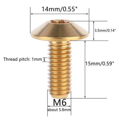 4 Pack Titanium Bolts M5 And M6 Torx Head Screws For Bicycle And Motorcycle, 12Mm 15Mm 20Mm Lengths, Grade 5 Titanium, Corrosion Resistant Gold Finish