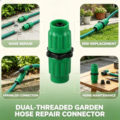 Fix Your Garden Hose Quick With Expandable Repair Kit For 5/8 And 3/4 Inch Water Lines, Dual Channel Green Plastic Connectors on garden hose