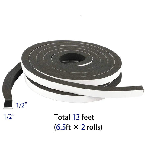 Rock Solid CR Neoprene High Density Foam Tape Weather Stripping Seal 1/2 Inch Wide X 1/2 Inch Thick X 6.5 Feet Long with 2 rolls coiled.