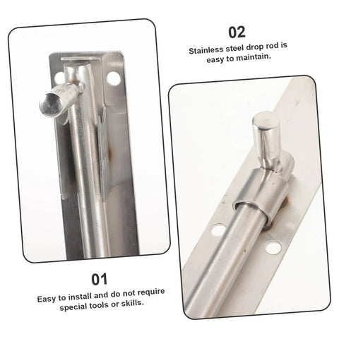 Heavy Duty Stainless Steel Sliding Gate Latch And Barn Shed Door Security Bar showing easy-install drop rod design.