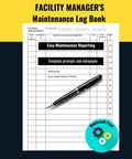 Maintenance Logbook For Facility Managers Health And Safety Records Track Repairs And Preventive Maintenance With Easy Repair Schedules And Clear Follow Up Notes In One Handy Go To Workbook For Busy Pros cover with pen on page