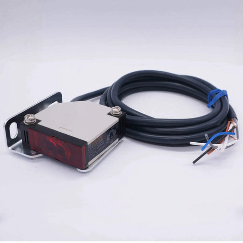 Plug-And-Play Photoelectric Beam Sensor Switch With 30cm Detection Range Diffuse Reflection Infrared Proximity Sensor For Industrial Control 12-240VDC And 24-240VAC Compatible E3JK-DS30M1 with wires displayed