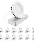 Sleek 5 Inch LED Recessed Lights Canless Mini Panel Downlights Featuring Killer Glow And Smooth White Trim Dead Simple Install For Tight Ceilings Dual Dimmable Triac And 0-10V Controls 5CCT Adjustable Color Temp Wet Rated 12 Pack displayed in a group.