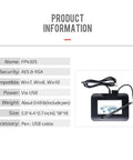 Plug And Play Digital Signature Pad With Bright Four Point Three Inch Backlit Touchscreen showing product information and USB connection.