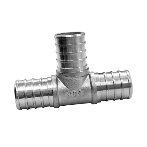 Three Quarter Inch Stainless Steel PEX Tee Crimp Fitting Pack Of Three For PEX B Tubing, Rust Resistant, Heavy Duty Plumbing Tee Connector
