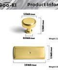 Diagram showing Brushed Gold Cabinet Knobs With Backplates, Zinc Alloy Kitchen Hardware, dimensions and weights labeled.