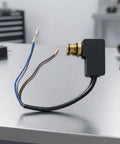 Premium Pressure Washer Switch Assembly Replacement With Pre-Stripped Wires And Durable Brass Threaded Connector In Compact Rectangular Housing, black housing, blue and brown wires.
