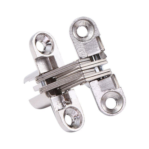 Hidden Cross Hinges For Doors 4 Pack 180 Degree Opening Stainless Steel Satin Finish Invisible Gate Hinges For Folding Doors Cabinets Chests And Wooden Boxes Vctitil, close-up view