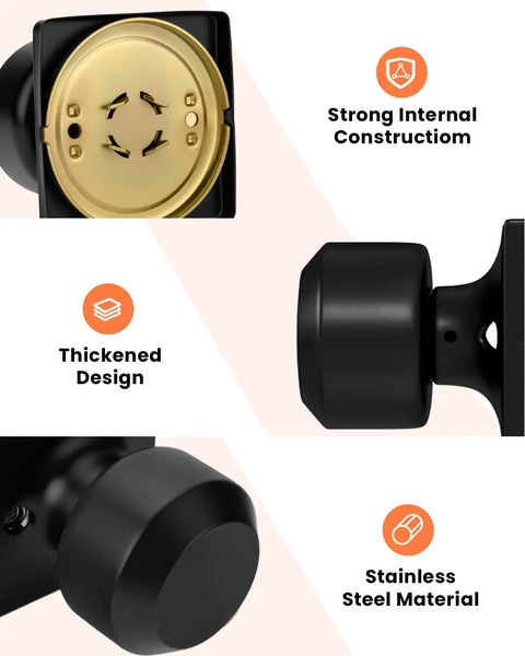 8 Piece Black Dummy Door Knob Set For Closet And Interior Doors Matte Black Finish Non Turning Handles With Single Side Rectangle Panel Ideal For Modern Homes And DIY Projects Convenient Latch Free Operation, black stainless steel close-up