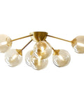 Seven Light Mid Century Modern Flush Mount Ceiling Light With Amber Glass Sputnik Globes Brass Gold Finish For Bedroom And Living Room