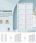 Sliding Closet Door 48x80 Inches, Five Panel Bypass Barn Doors With Concealed Hardware Track Kit Included, White Finish, DIY Assembly