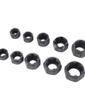 Top Notch 10 Pc Nut Remover Extractor Set 9 To 19mm Impact Socket Kit Built From Heavy Duty No 45 Steel With Reverse Helical Grooves To Yank Out Stripped Damaged Screws And Studs Fast For Any Auto Job, 10-piece set with sizes