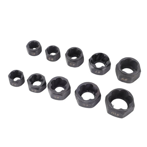Top Notch 10 Pc Nut Remover Extractor Set 9 To 19mm Impact Socket Kit Built From Heavy Duty No 45 Steel With Reverse Helical Grooves To Yank Out Stripped Damaged Screws And Studs Fast For Any Auto Job, 10-piece set with sizes
