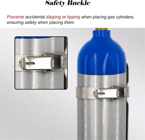 Wall Mounted Oxygen Tank Holder Rack for 11.5 Inch, 14 Inch, and 14.5 Inch Cylinders with safety buckle detail