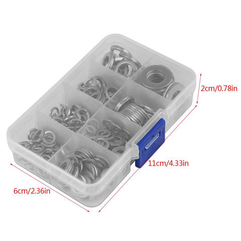 200 Piece Stainless Steel Flat And Spring Washer Set With Box For M5 M6 M8 M10 Heavy Duty Lock Washers Kit in plastic case