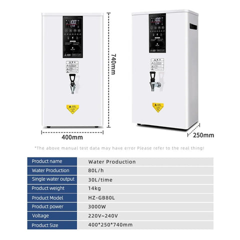 Straight Up Instant Hot Water Dispenser Tankless Electric Heater With Digital Display 2500W Rapid Boil, front view and dimensions.
