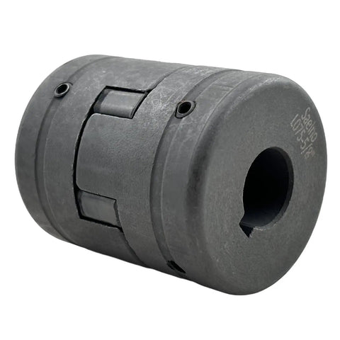 Five Eighths To Three Quarters L075 Flexible 3 Piece L Jaw Coupling Set With Rubber Spider For Log Wood Splitter And Multi Flex Couplings Includes Two Set Screws Per Half Durable Cast Iron HT250 Build, 5/8in bore view