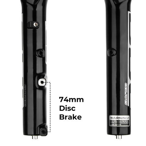 Close-up of the 74mm disc brake mount on Beefy 20 And 24 Inch Mountain Bike Suspension Air Fork With 32mm Stanchions.