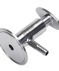 DERNORD sanitary sample valve, stainless steel, 2 in tri-clamp ferrule (64 mm OD), elliptic handle, angled side view