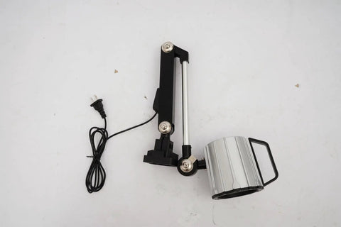 Heavy Duty Long Arm Machine Work Light, 18W LED With Multi-Joint Adjustable Design showing aluminum alloy construction and power cord.
