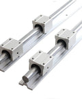 Beefy 20mm Linear Guide Rail Set With SBR12 16 20 Rails, two rails, four SBR20UU bearing blocks, aluminum, CNC ready, 600mm length each.
