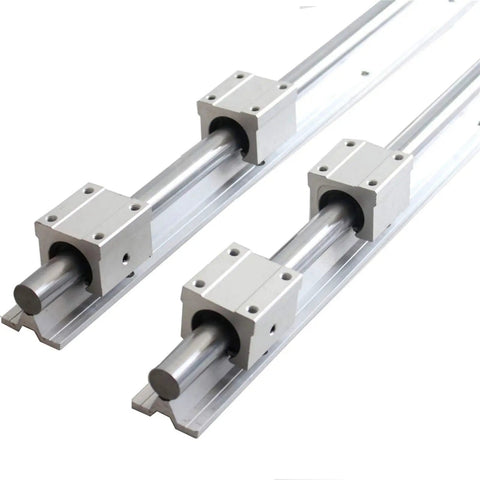 Beefy 20mm Linear Guide Rail Set With SBR12 16 20 Rails, two rails, four SBR20UU bearing blocks, aluminum, CNC ready, 600mm length each.