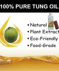 Pure Tung Oil For Wood Finishing And Sealing, Waterproof And Food Safe For Indoor Outdoor Furniture And Countertops, eco-friendly infographic