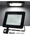 JUDYSSY Led Floodlight Pir Motion Sensor White/Warm White Ip66 Ac220 Exterior Projector Spotlight Smd2835 Outdoor Lighting Floor Lamp for Court,Garden,Warehouse，Black-W，Black-White Light with motion sensor and white light.