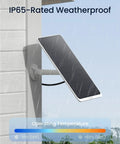 12W Solar Panel For Wireless Battery Cameras Outdoor No Fuss Power Supply Keeps Cameras Running All Day Compatible With TrackMix Argus PT Ultra Duo 2 Eco Ultra 3 Ultra Waterproof White 4 Meter Cable mounted on wall with rain.