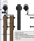 Sliding Barn Wood Double Door Hardware Kit With Black Rollers For Interior Sliding Barn Door, side view dimensions, 5Ft Rail