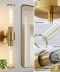Gold Wall Sconce With Clear Glass, Modern Vanity Lighting Up And Down Indoor Wall Lights For Bathroom And Living Room, Metal Frame